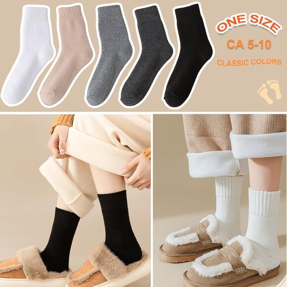 Women’s Winter Socks 5 Pairs Warm Thermal Thick Cozy Boot Crew Socks 5 10 - Picture 5 of 6